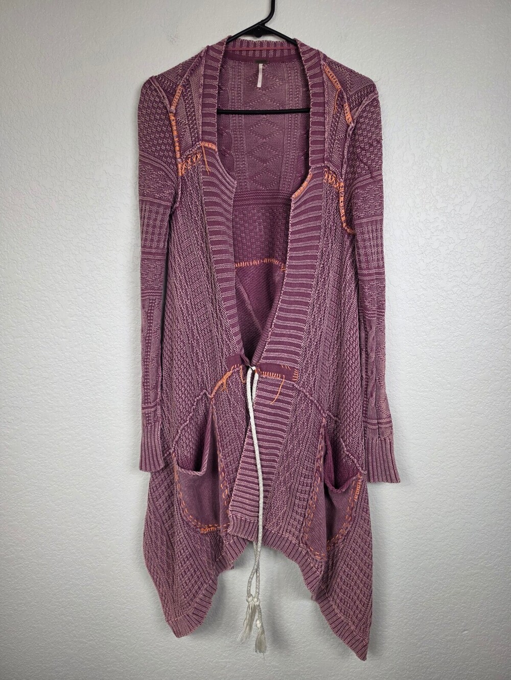 Free People Mauve Knit Open Front Cardigan Sweater